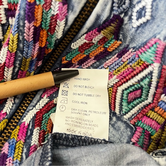 Label Ritu Kumar Denim-look Embroidered Sleeveless Dress- Size 3/ medium - Picture 10 of 11